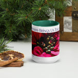‘Christmas Brings Us Together’ Mug with Red Poinsettia Authentic Macro Photography | White Ceramic with Green Interior | Dishwasher Microwave Safe | 11oz 15oz