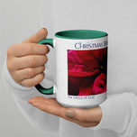 ‘Christmas Brings Us Together’ Mug with Red Poinsettia Authentic Macro Photography | White Ceramic with Green Interior | Dishwasher Microwave Safe | 11oz 15oz