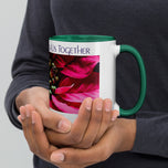 ‘Christmas Brings Us Together’ Mug with Red Poinsettia Authentic Macro Photography | White Ceramic with Green Interior | Dishwasher Microwave Safe | 11oz 15oz